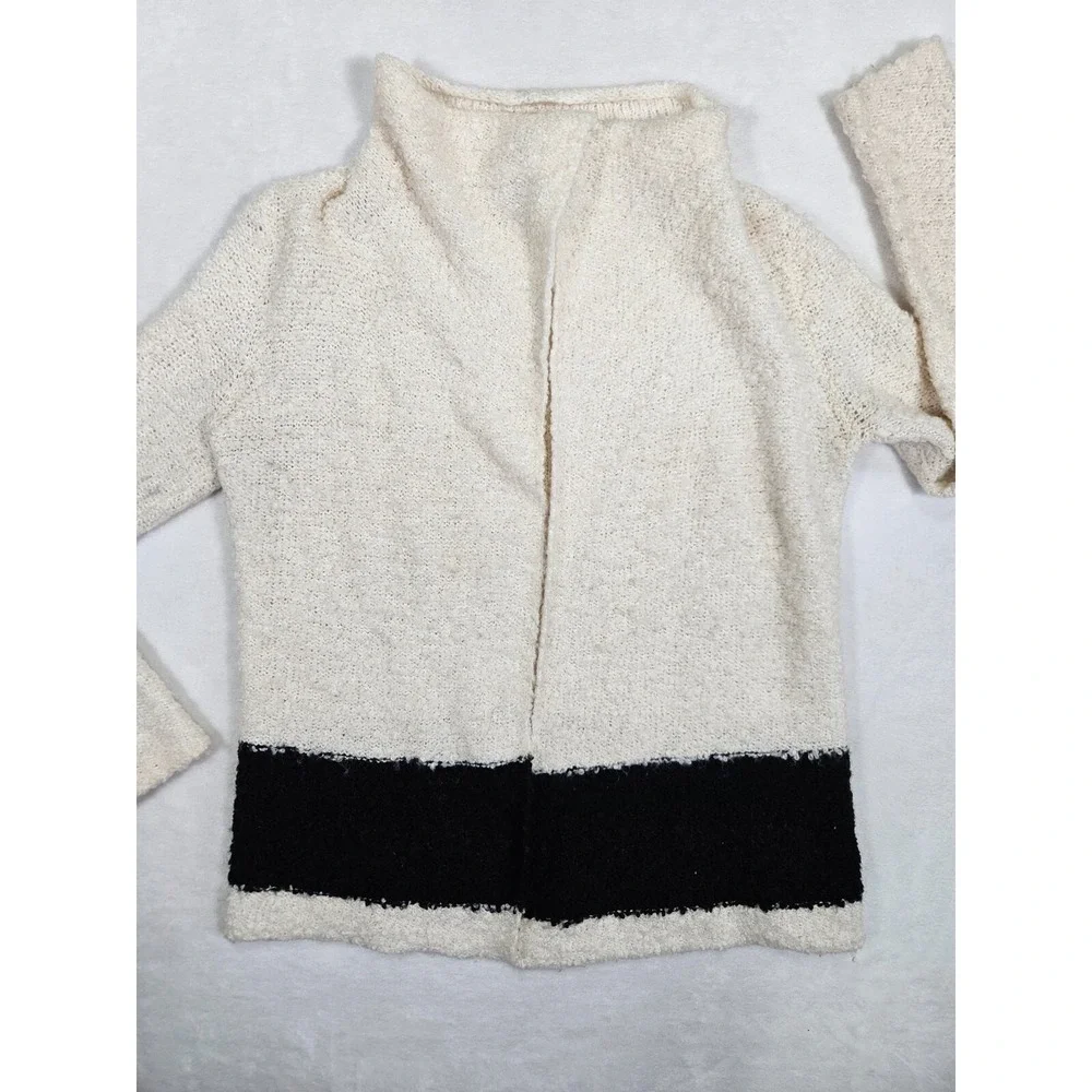 LRL Ralph Lauren Cardigan Women's Small White Black Wool Blend Knit Open‎ Casual